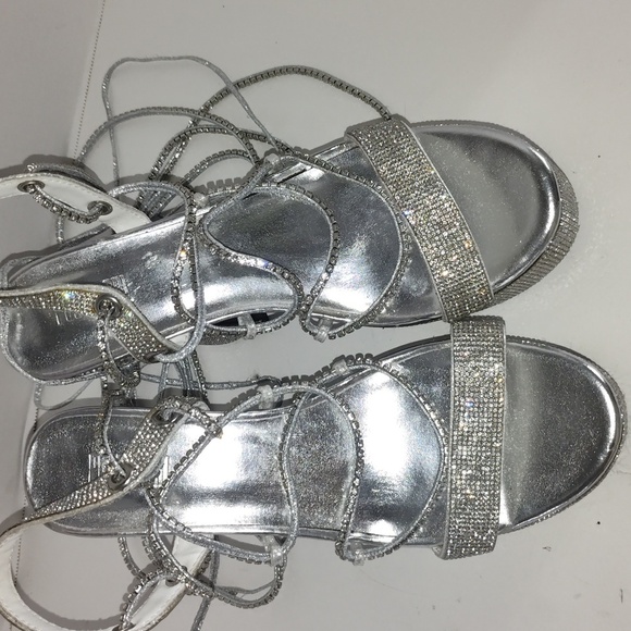 Dolls Kill Poster Girl Lace Up Silver Platform Heels 9 - Picture 9 of 9